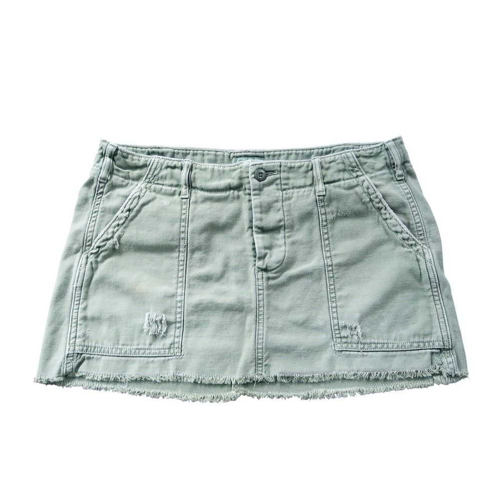 American Eagle Womens Mini Micro Cargo Skirt 4 Green Y2K Distressed 00s Grunge
